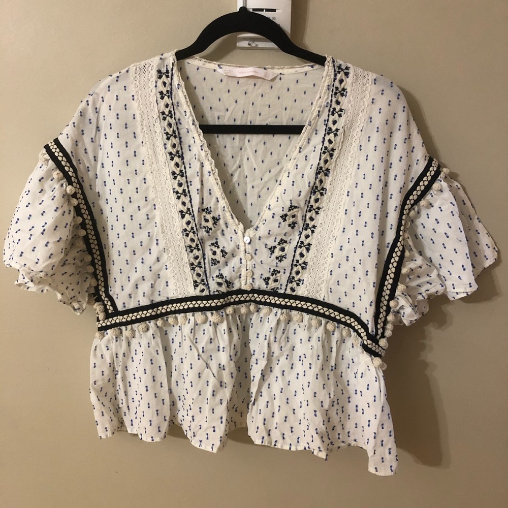 Zara print embroidered top